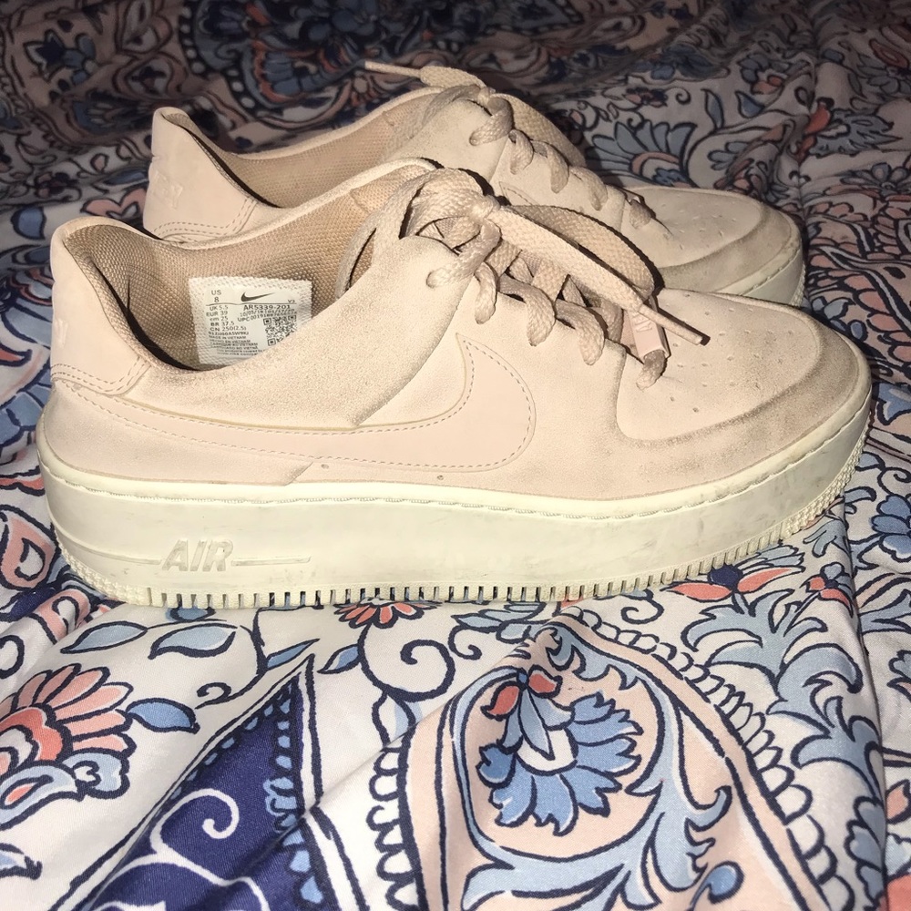 Pink suede platform Air Force ones